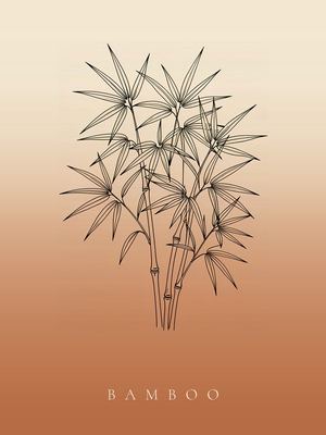 Bambus, Japandi Poster mit botanischer Line Art im Verlauf von Creme zu Terrakotta