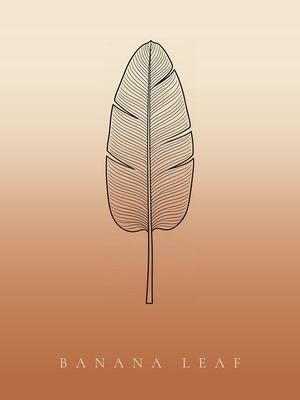 Bananenblatt, Japandi Poster mit botanischer Line Art im Verlauf von Creme zu Terrakotta