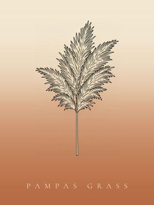 Pampasgras, Japandi Poster mit botanischer Line Art im Verlauf von Creme zu Terrakotta