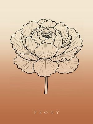Pfingstrose, Japandi Poster mit botanischer Line Art im Verlauf von Creme zu Terrakotta